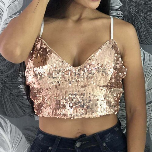 Women's Crop Top Tank Top Camis Golden Plain Sequins Sleeveless Club Weekend Streetwear Sexy V Neck Crop S
Women's Crop Top Tank Top Camis Golden Plain Sequins Sleeveless Club Weekend Streetwear Sexy V Neck Crop S