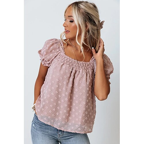 Women's Blouse Shirt Blue Purple Pink Plain Short Sleeve Daily Weekend Streetwear Casual Square Neck Regular Lantern Sleeve S
Women's Blouse Shirt Blue Purple Pink Plain Short Sleeve Daily Weekend Streetwear Casual Square Neck Regular Lantern Sleeve S