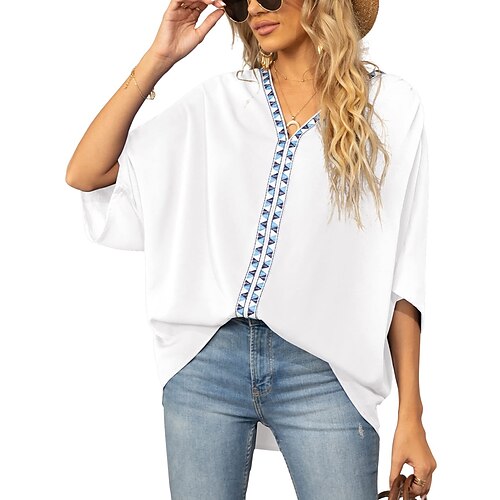 Women's Blouse Shirt Green Blue Pink Geometric Print Half Sleeve Daily Weekend Streetwear Casual V Neck Regular Geometric Batwing Sleeve S
Women's Blouse Shirt Green Blue Pink Geometric Print Half Sleeve Daily Weekend Streetwear Casual V Neck Regular Geometric Batwing Sleeve S