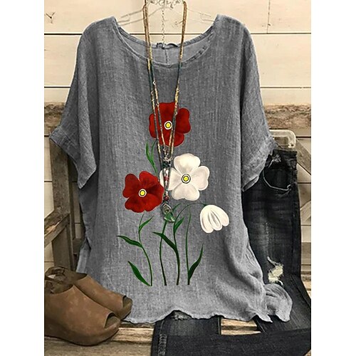 Women's Blouse Shirt Gray Floral Print 3/4 Length Sleeve Daily Weekend Streetwear Casual Round Neck Regular Floral S
Women's Blouse Shirt Gray Floral Print 3/4 Length Sleeve Daily Weekend Streetwear Casual Round Neck Regular Floral S