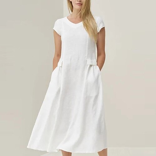 Women's A Line Dress Maxi long Dress White Yellow Short Sleeve Pure Color Pocket Patchwork Summer Round Neck Stylish Casual 2022 S M L XL
Women's A Line Dress Maxi long Dress White Yellow Short Sleeve Pure Color Pocket Patchwork Summer Round Neck Stylish Casual 2022 S M L XL