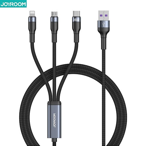 

1 Pack Joyroom Multi Charging Cable 3.9ft USB A to Type C / Micro / IP 2.4 A Charging Cable Fast Charging High Data Transfer Nylon Braided 3 in 1 360° Rotation For iPad Samsung Xiaomi Phone Accessory