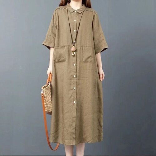Women's Shift Dress Knee Length Dress Green Orange Half Sleeve Pure Color Pocket Button Spring Summer Shirt Collar Casual Mature 2022 M L XL XXL
Women's Shift Dress Knee Length Dress Green Orange Half Sleeve Pure Color Pocket Button Spring Summer Shirt Collar Casual Mature 2022 M L XL XXL
