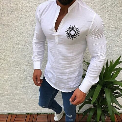Men's T shirt Shirt Solid Color Sun Round Neck Casual Daily Button-Down Print Long Sleeve Tops Casual Fashion Beach White Black Gray
Men's T shirt Shirt Solid Color Sun Round Neck Casual Daily Button-Down Print Long Sleeve Tops Casual Fashion Beach White Black Gray
