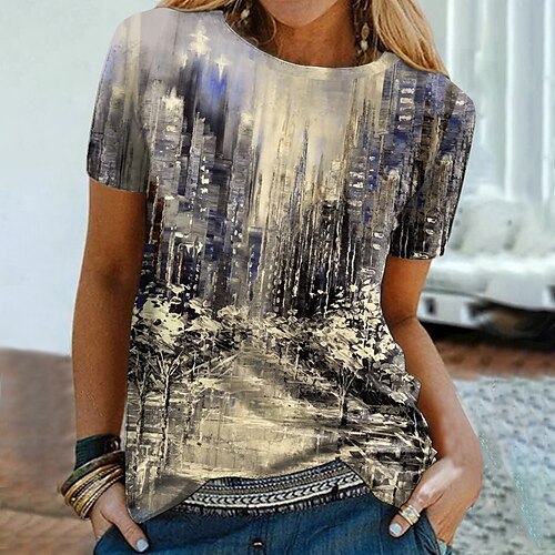 Women's T shirt Tee Purple Pink Yellow Graphic Print Short Sleeve Casual Weekend Basic Round Neck Regular Abstract Painting S
Women's T shirt Tee Purple Pink Yellow Graphic Print Short Sleeve Casual Weekend Basic Round Neck Regular Abstract Painting S