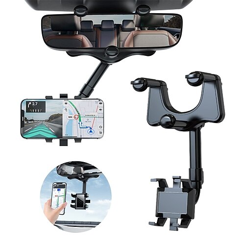 

360° Rotate Review Mirror Phone Holder for Car Buckle Type Universal Adjustable Telescopic Car Rotatable Phone Holder for Car Compatible with All Mobile Phone Accessory