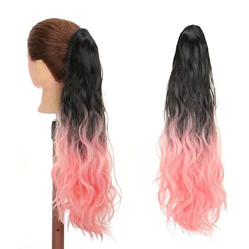 

Ponytail Colorful Ombre Synthetic Claw on Women Clip in Hair Extensions Wavy Curly Style Pony Tail Hairpiece Black To Pink Hairstyle