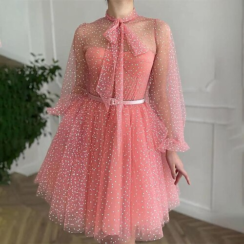 Women's A Line Dress Knee Length Dress Pink Long Sleeve Polka Dot Lace up Mesh Print Spring Summer High Neck Party Stylish Hot 2022 S M L XL / Party Dress
Women's A Line Dress Knee Length Dress Pink Long Sleeve Polka Dot Lace up Mesh Print Spring Summer High Neck Party Stylish Hot 2022 S M L XL / Party Dress