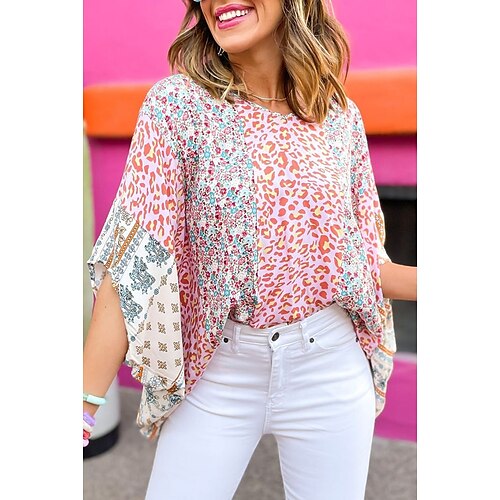 Mulheres Camisa Social Blusa Rosa Leopardo Floral Imprimir Manga 3/4 Feriado Final de semana Roupa de rua Casual Decote Redondo Padrão Ajuste Largo Tema Flores S
Mulheres Camisa Social Blusa Rosa Leopardo Floral Imprimir Manga 3/4 Feriado Final de semana Roupa de rua Casual Decote Redondo Padrão Ajuste Largo Tema Flores S