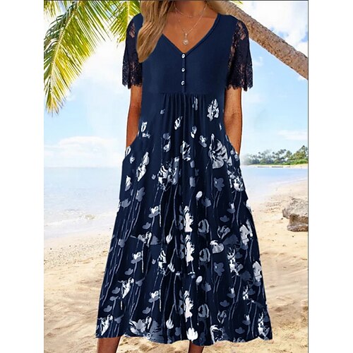 Women's A Line Dress Midi Dress Navy Blue Short Sleeve Floral Ruched Print Spring Summer V Neck Casual Modern 2022 S M L XL 2XL 3XL
Women's A Line Dress Midi Dress Navy Blue Short Sleeve Floral Ruched Print Spring Summer V Neck Casual Modern 2022 S M L XL 2XL 3XL