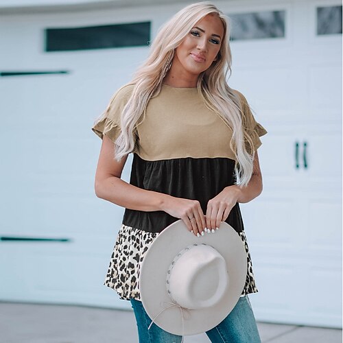 Women's Color Block Leopard Casual Weekend Painting T shirt Tee Short Sleeve Ruffle Flowing tunic Print Round Neck Basic Essential Tops Brown S
Women's Color Block Leopard Casual Weekend Painting T shirt Tee Short Sleeve Ruffle Flowing tunic Print Round Neck Basic Essential Tops Brown S
