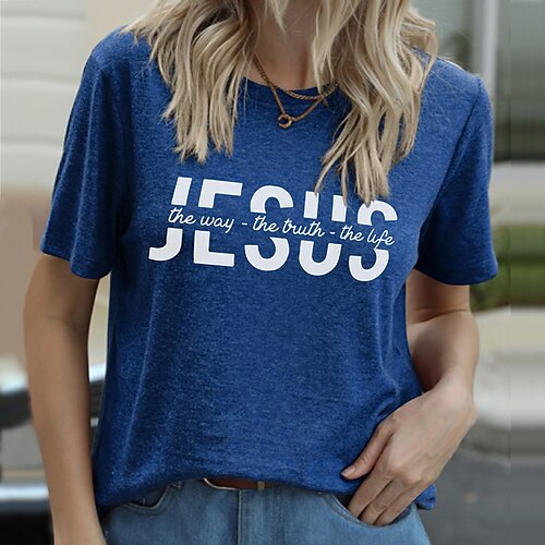 Women's T shirt Tee Green Blue Purple Print Short Sleeve Casual Weekend Basic Round Neck Regular Jesus The Way The Truth The Life Painting S
Women's T shirt Tee Green Blue Purple Print Short Sleeve Casual Weekend Basic Round Neck Regular Jesus The Way The Truth The Life Painting S