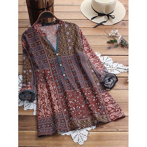 Women's Plus Size Tops Blouse Shirt Floral Geometry Button Print Long Sleeve V Neck Vintage Streetwear Daily Going out Polyester Spring Summer Blue Wine
Women's Plus Size Tops Blouse Shirt Floral Geometry Button Print Long Sleeve V Neck Vintage Streetwear Daily Going out Polyester Spring Summer Blue Wine