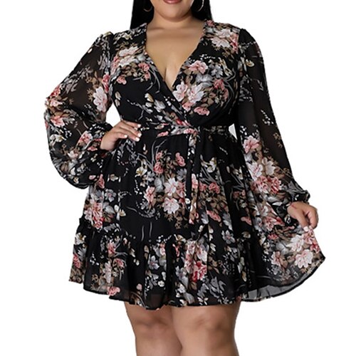 Women's Plus Size A Line Dress Floral V Neck Ruffle Long Sleeve Spring Summer Work Short Mini Dress Daily Back to School Dress / Print
Women's Plus Size A Line Dress Floral V Neck Ruffle Long Sleeve Spring Summer Work Short Mini Dress Daily Back to School Dress / Print