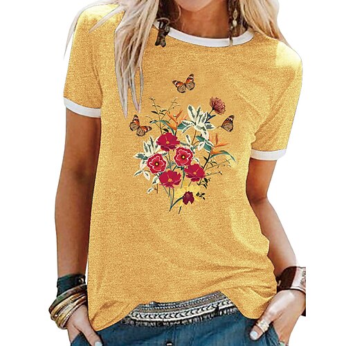 Women's T shirt Tee Green Blue Purple Graphic Floral Patchwork Print Short Sleeve Daily Weekend Basic Round Neck Regular Butterfly S
Women's T shirt Tee Green Blue Purple Graphic Floral Patchwork Print Short Sleeve Daily Weekend Basic Round Neck Regular Butterfly S
