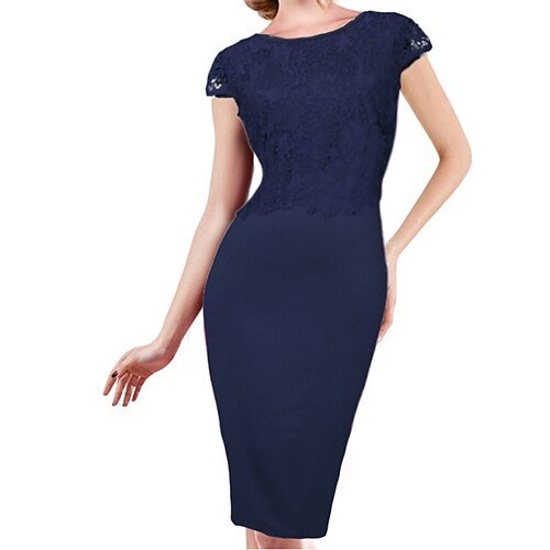 Women's Sheath Dress Knee Length Dress Dark Blue Short Sleeve Pure Color Lace Patchwork Spring Summer Round Neck Work Mature 2022 S M L XL XXL
Women's Sheath Dress Knee Length Dress Dark Blue Short Sleeve Pure Color Lace Patchwork Spring Summer Round Neck Work Mature 2022 S M L XL XXL