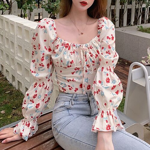 Women's Floral Casual Holiday Going out Blouse Shirt Long Sleeve Drawstring Print Square Neck Casual Tops Puff Sleeve Slim Blue Red One-Size
Women's Floral Casual Holiday Going out Blouse Shirt Long Sleeve Drawstring Print Square Neck Casual Tops Puff Sleeve Slim Blue Red One-Size