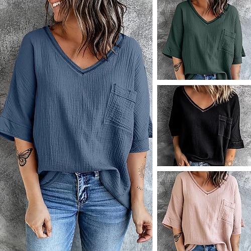 Camiseta de lino con cuello en V para mujer, camiseta con bolsillo delantero, ajuste holgado, color sólido, ropa deportiva, camiseta de media manga, transpirable, suave, cómoda, casual, estilo diario
Camiseta de lino con cuello en V para mujer, camiseta con bolsillo delantero, ajuste holgado, color sólido, ropa deportiva, camiseta de media manga, transpirable, suave, cómoda, casual, estilo diario