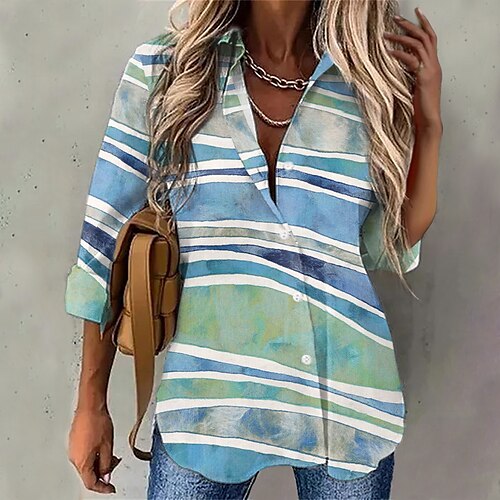 Women's Daily Weekend Blouse Shirt Striped Long Sleeve Button Print Shirt Collar Casual Streetwear Tops Green S / 3D Print
Women's Daily Weekend Blouse Shirt Striped Long Sleeve Button Print Shirt Collar Casual Streetwear Tops Green S / 3D Print