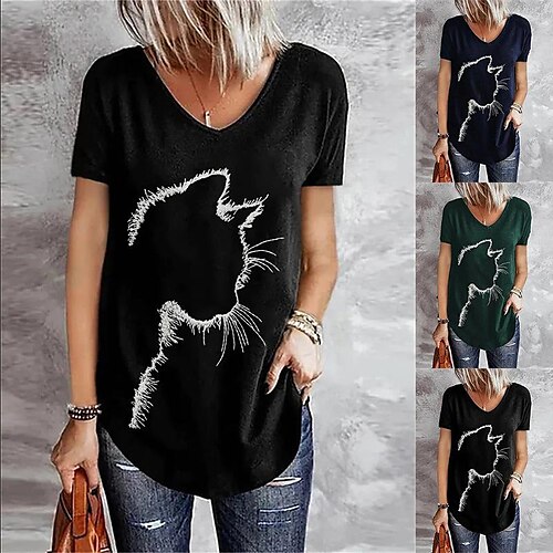 Summer V-Neck Bottoming Long-Sleeved Daily Casual Cute Cat Printing T-Shirt Women
Summer V-Neck Bottoming Long-Sleeved Daily Casual Cute Cat Printing T-Shirt Women