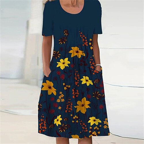 Women's A Line Dress Knee Length Dress Dark Blue Short Sleeve Floral Pocket Print Spring Summer Crew Neck Stylish Elegant 2022 S M L XL XXL 3XL 4XL 5XL
Women's A Line Dress Knee Length Dress Dark Blue Short Sleeve Floral Pocket Print Spring Summer Crew Neck Stylish Elegant 2022 S M L XL XXL 3XL 4XL 5XL