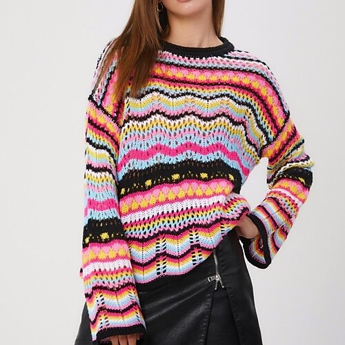 Women's Pullover Sweater Jumper crochet Knit Knitted Striped Crew Neck Stylish Casual Daily Holiday Drop Shoulder Fall Winter Green Black S M L / Long Sleeve / Regular Fit / Going out
Women's Pullover Sweater Jumper crochet Knit Knitted Striped Crew Neck Stylish Casual Daily Holiday Drop Shoulder Fall Winter Green Black S M L / Long Sleeve / Regular Fit / Going out