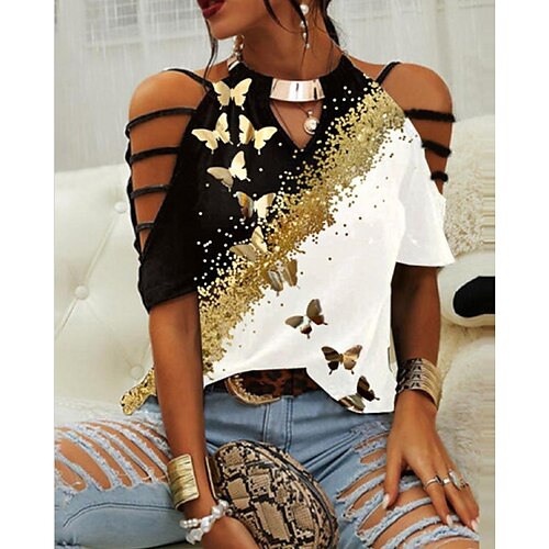Women's Casual Weekend Butterfly Painting T shirt Tee Butterfly Short Sleeve Cut Out Cold Shoulder Print Round Neck Basic Ethnic Tops White Black Blue S / 3D Print
Women's Casual Weekend Butterfly Painting T shirt Tee Butterfly Short Sleeve Cut Out Cold Shoulder Print Round Neck Basic Ethnic Tops White Black Blue S / 3D Print