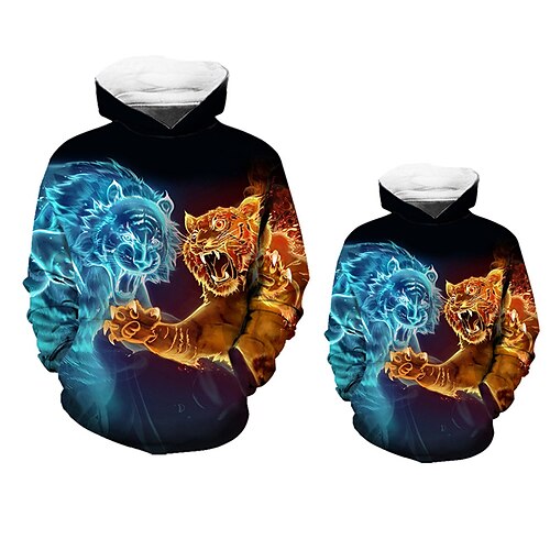 Dad and Son Hoodie Tiger Animal Street Print Black Long Sleeve Active Matching Outfits
Dad and Son Hoodie Tiger Animal Street Print Black Long Sleeve Active Matching Outfits