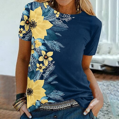 Women's T shirt Tee Navy Blue Floral Print Short Sleeve Casual Holiday Basic Round Neck Regular Floral Painting S / 3D Print
Women's T shirt Tee Navy Blue Floral Print Short Sleeve Casual Holiday Basic Round Neck Regular Floral Painting S / 3D Print