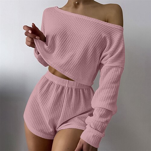 Women's Loungewear Sets Nighty 2 Pieces Pure Color Fashion Comfort Home Daily Polyester Off Shoulder Long Sleeve Shorts Fall Spring Blue Pink
Women's Loungewear Sets Nighty 2 Pieces Pure Color Fashion Comfort Home Daily Polyester Off Shoulder Long Sleeve Shorts Fall Spring Blue Pink