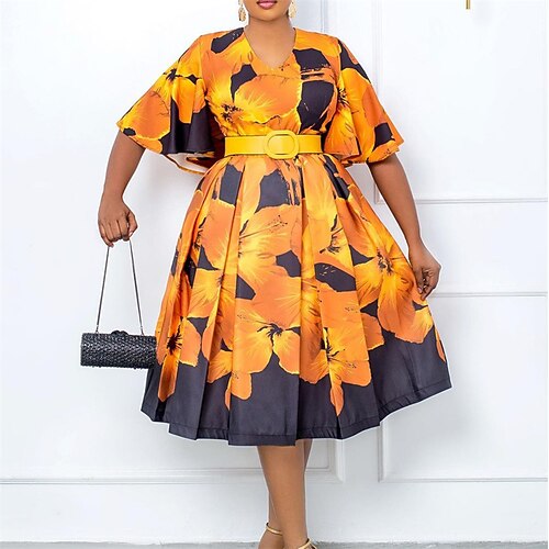 Women's Plus Size Swing Dress Floral V Neck Short Sleeve Spring Summer Work Midi Dress Daily Vacation Dress
Women's Plus Size Swing Dress Floral V Neck Short Sleeve Spring Summer Work Midi Dress Daily Vacation Dress