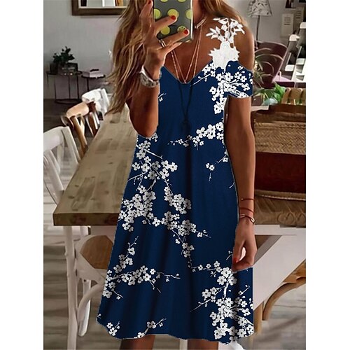 Women's A Line Dress Knee Length Dress Blue Navy Blue Short Sleeve Floral Lace Cold Shoulder Print Spring Summer V Neck Casual Vacation 2022 S M L XL XXL 3XL
Women's A Line Dress Knee Length Dress Blue Navy Blue Short Sleeve Floral Lace Cold Shoulder Print Spring Summer V Neck Casual Vacation 2022 S M L XL XXL 3XL