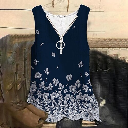 Women's Plus Size Tops Tank Top Floral Zipper Print Sleeveless V Neck Streetwear Daily Holiday Cotton Spandex Jersey Spring Summer Blue
Women's Plus Size Tops Tank Top Floral Zipper Print Sleeveless V Neck Streetwear Daily Holiday Cotton Spandex Jersey Spring Summer Blue