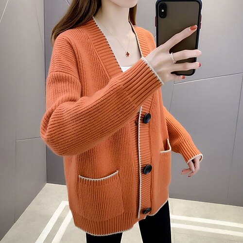 Women's Cardigan Sweater Jumper Ribbed Knit Button Pocket Color Block V Neck Stylish Casual Outdoor Home Drop Shoulder Winter Fall Yellow Khaki One-Size / Long Sleeve / Regular Fit / Going out
Women's Cardigan Sweater Jumper Ribbed Knit Button Pocket Color Block V Neck Stylish Casual Outdoor Home Drop Shoulder Winter Fall Yellow Khaki One-Size / Long Sleeve / Regular Fit / Going out