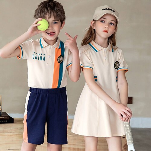 Sibling Suit Dresses T shirt Bottom Striped Letter Daily Bow Beige Short Sleeve Knee-length Active Matching Outfits
Sibling Suit Dresses T shirt Bottom Striped Letter Daily Bow Beige Short Sleeve Knee-length Active Matching Outfits