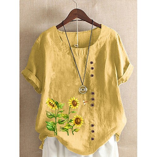 Women's Daisy Daily Holiday Weekend Shirt Short Sleeve Button Print Round Neck Tops Loose Green White Blue S
Women's Daisy Daily Holiday Weekend Shirt Short Sleeve Button Print Round Neck Tops Loose Green White Blue S