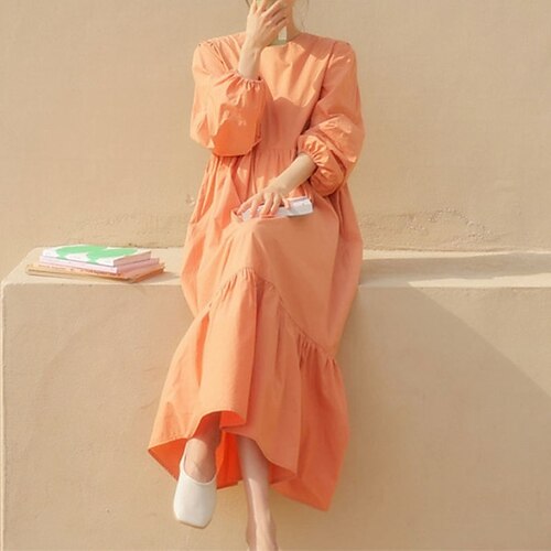 Women's Swing Dress Midi Dress White Orange Long Sleeve Pure Color Ruffle Pocket Spring Summer Crew Neck Casual Mature 2022 S M L XL
Women's Swing Dress Midi Dress White Orange Long Sleeve Pure Color Ruffle Pocket Spring Summer Crew Neck Casual Mature 2022 S M L XL