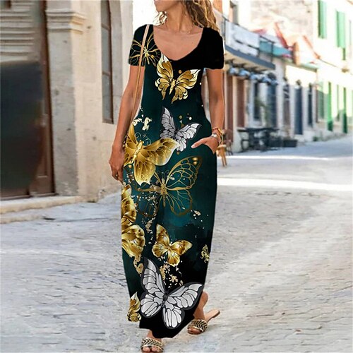 Women's Shift Dress Maxi long Dress Green Short Sleeve Butterfly Animal Pocket Print Spring Summer V Neck Elegant Casual Vacation 2022 S M L XL XXL 3XL
Women's Shift Dress Maxi long Dress Green Short Sleeve Butterfly Animal Pocket Print Spring Summer V Neck Elegant Casual Vacation 2022 S M L XL XXL 3XL