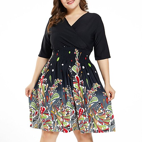 Women's Plus Size Holiday Dress Floral V Neck Ruched Half Sleeve Fall Spring Work Knee Length Dress Daily Back to School Dress / Graphic / Print
Women's Plus Size Holiday Dress Floral V Neck Ruched Half Sleeve Fall Spring Work Knee Length Dress Daily Back to School Dress / Graphic / Print