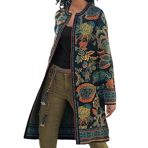 Women's Coat Outdoor Street Fall Winter Long Coat Regular Fit Thermal Warm Breathable Streetwear Casual Jacket Long Sleeve Floral Pocket Print Dark Navy
Women's Coat Outdoor Street Fall Winter Long Coat Regular Fit Thermal Warm Breathable Streetwear Casual Jacket Long Sleeve Floral Pocket Print Dark Navy