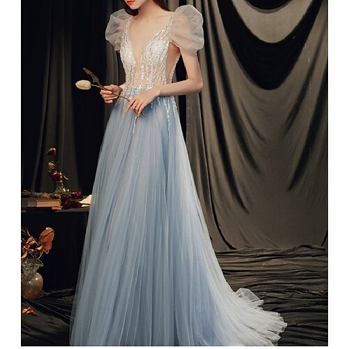 A-Line Bridesmaid Dress V Neck Short Sleeve Sexy Court Train Tulle with Crystals 2022
A-Line Bridesmaid Dress V Neck Short Sleeve Sexy Court Train Tulle with Crystals 2022