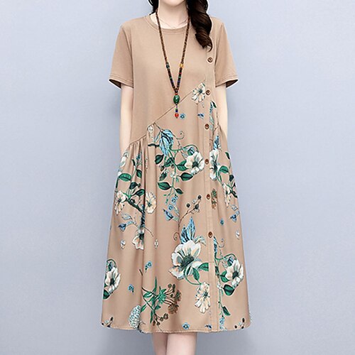 Women's A Line Dress Knee Length Dress Blue Purple Khaki Short Sleeve Floral Mesh Pocket Button Spring Summer Crew Neck Elegant Vintage 2022 M L XL XXL 3XL
Women's A Line Dress Knee Length Dress Blue Purple Khaki Short Sleeve Floral Mesh Pocket Button Spring Summer Crew Neck Elegant Vintage 2022 M L XL XXL 3XL
