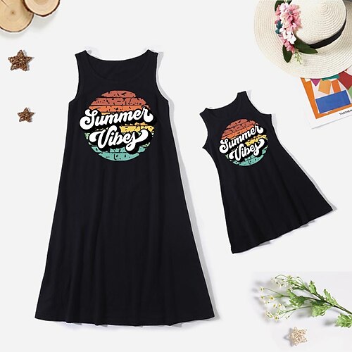 Mommy and Me Dresses Geometric Letter Daily Print Black Sleeveless Knee-length Tank Dress Casual Matching Outfits
Mommy and Me Dresses Geometric Letter Daily Print Black Sleeveless Knee-length Tank Dress Casual Matching Outfits