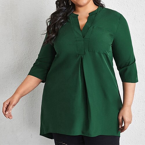 Women's Plus Size Tops Blouse Shirt Plain Ruched 3/4 Length Sleeve V Neck Streetwear Preppy Daily Going out Polyester Fall Winter Green
Women's Plus Size Tops Blouse Shirt Plain Ruched 3/4 Length Sleeve V Neck Streetwear Preppy Daily Going out Polyester Fall Winter Green