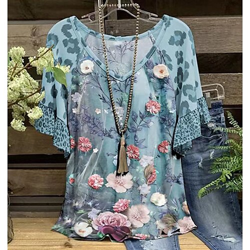 Women's T shirt Tee Blue Yellow Light Blue Leopard Floral Ruffle Print Short Sleeve Casual Weekend Basic V Neck Regular Floral Painting S / Sunflower / 3D Print
Women's T shirt Tee Blue Yellow Light Blue Leopard Floral Ruffle Print Short Sleeve Casual Weekend Basic V Neck Regular Floral Painting S / Sunflower / 3D Print