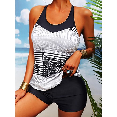 Mulheres Roupa de Banho Tankini 2 partes Normal roupa de banho Sem costas Estampado Cintura alta Listrado Folhas Branco Camisola Decote em U Fatos de banho novo Férias Moda / Moderno
Mulheres Roupa de Banho Tankini 2 partes Normal roupa de banho Sem costas Estampado Cintura alta Listrado Folhas Branco Camisola Decote em U Fatos de banho novo Férias Moda / Moderno