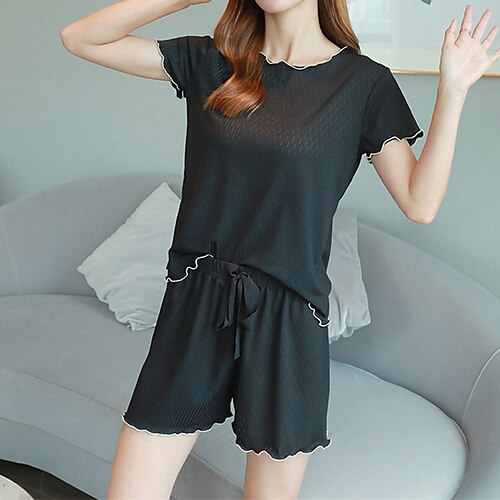 Women's Loungewear Sets Nighty Stripe Comfort Sweet Home Daily Ice Silk Crew Neck Short Sleeve Shorts Spring Summer Green White
Women's Loungewear Sets Nighty Stripe Comfort Sweet Home Daily Ice Silk Crew Neck Short Sleeve Shorts Spring Summer Green White