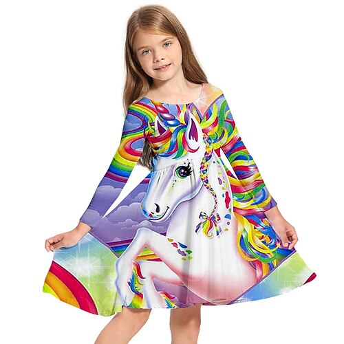 Kids Little Girls' Dress Rainbow Unicorn Animal A Line Dress Daily Holiday Vacation Print Rainbow Above Knee Long Sleeve Casual Cute Sweet Dresses Fall Spring Regular Fit 3-10 Years
Kids Little Girls' Dress Rainbow Unicorn Animal A Line Dress Daily Holiday Vacation Print Rainbow Above Knee Long Sleeve Casual Cute Sweet Dresses Fall Spring Regular Fit 3-10 Years
