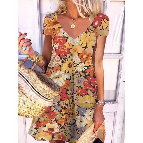 Women's Shift Dress Short Mini Dress Yellow Navy Blue Short Sleeve Floral Print Spring Summer V Neck Elegant Casual Vacation 2022 S M L XL XXL 3XL
Women's Shift Dress Short Mini Dress Yellow Navy Blue Short Sleeve Floral Print Spring Summer V Neck Elegant Casual Vacation 2022 S M L XL XXL 3XL