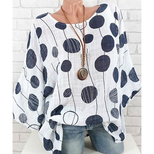 Dame Bluse Hvit Polkadotter Trykt mønster Langermet Daglig Helg Grunnleggende Fritid Crew-hals Bomull Store størrelser
Dame Bluse Hvit Polkadotter Trykt mønster Langermet Daglig Helg Grunnleggende Fritid Crew-hals Bomull Store størrelser